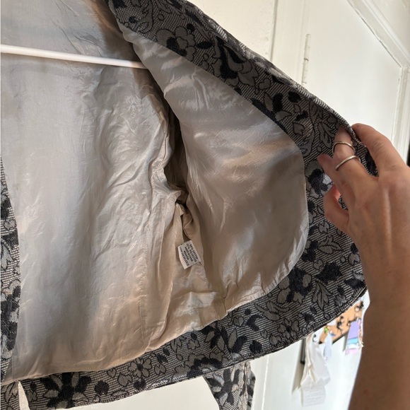 VTG 90s Floral Black Gray Jacuard Bolero Short Cropped Tapestry Blazer Medium - Picture 10 of 14